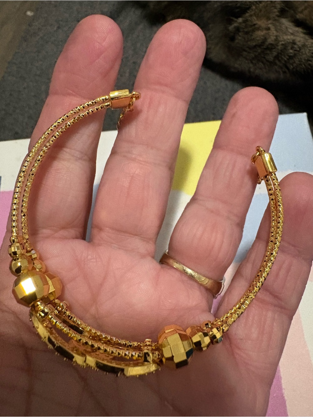 Source Unknown Gold-Tone Faceted Bead Double-Strand Bracelet